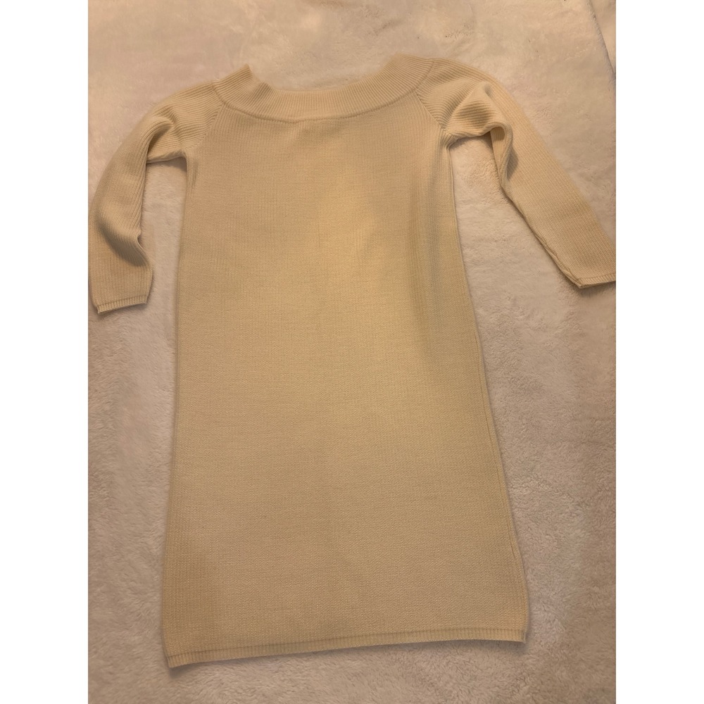 Entre Deux Mailles Paris Vintage Wool Blend Ribbed Sweater Dress Cream Small